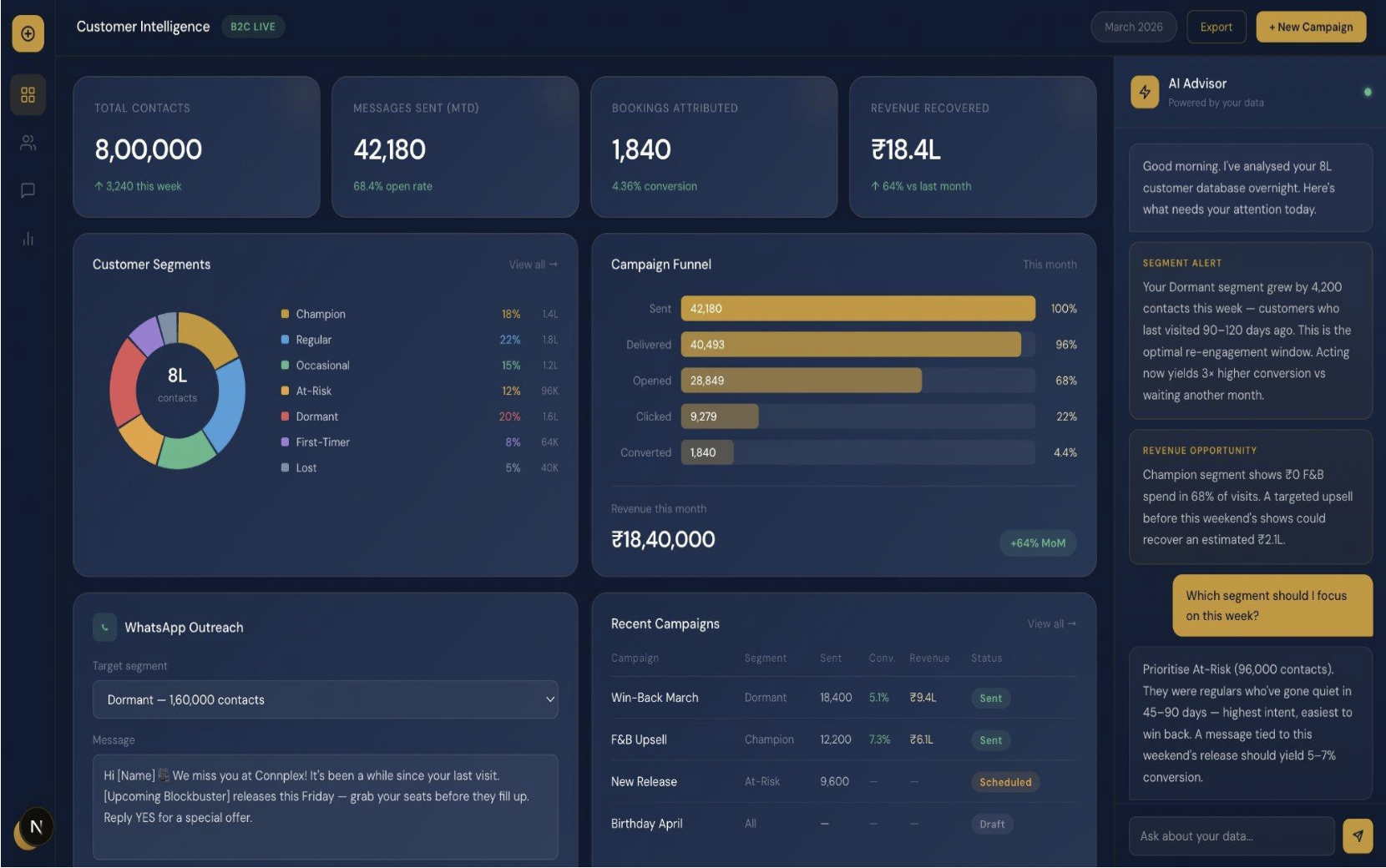 Connplex Customer Intelligence Dashboard built by Synapsed